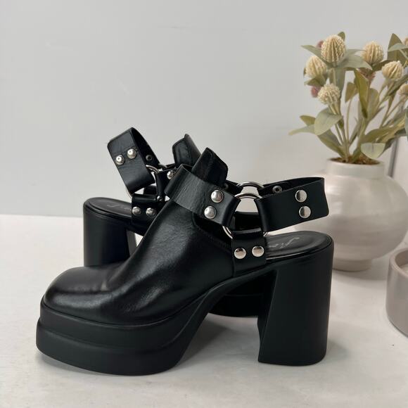 Free People Hybrid Leather Harness Booties Slingback Platform Black Women's 6.5 - Picture 5 of 11